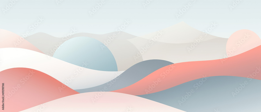 A minimalist pastel abstract with geometric shapes and soft circles on a serene background. - obrazy, fototapety, plakaty 