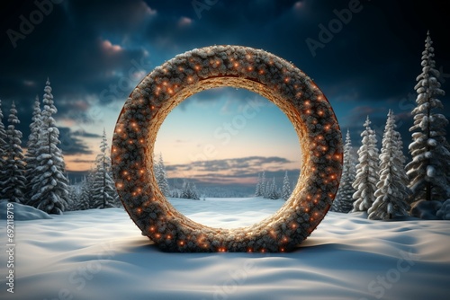 Elegantly designed 3D circle frame background perfect for Merry Christmas and Happy New Year