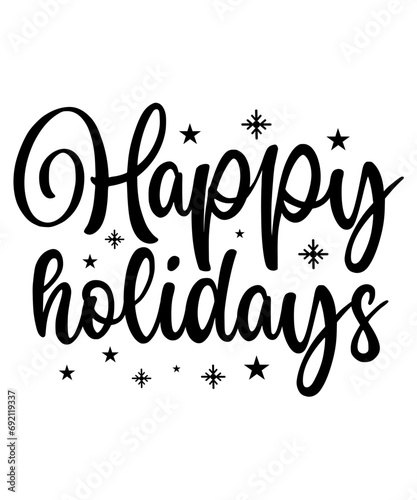 Christmas text design for T-shirts and apparel, holiday text design on plain white background for shirt, hoodie, sweatshirt, card, tag, mug, icon, logo or badge, happy holidays