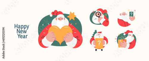Christmas illustrations of Santa Claus - modern flat vector concept illustrations of the Christmas and New Year symbols