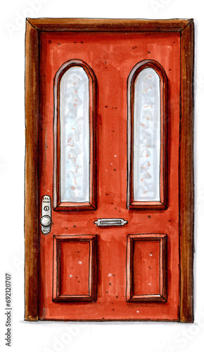 Hand drawn door illustration on white background