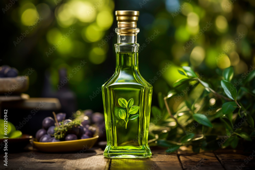Generative Ai illustration of extra virgin olive oil bottle Generative Ai illustration of extra virgin olive oil bottle