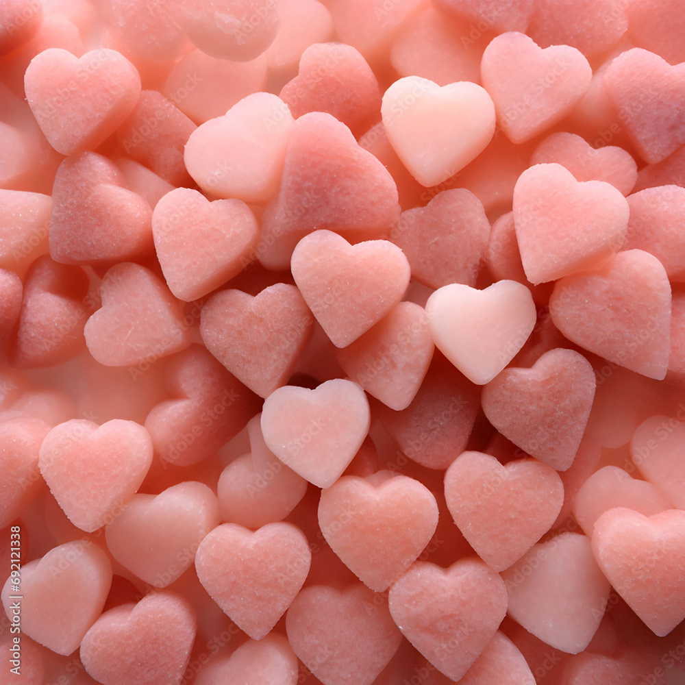 Fototapeta premium Little pink gummy hearts. Background for Valentine's Day.