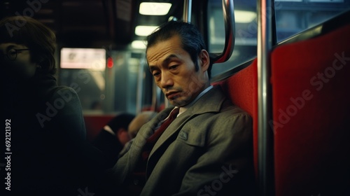 People in metro. of Tokyo in the 1960s. People, streets, cars of Tokyo. Capturing the Spirit of Japan