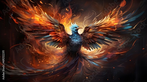 flying burning with fire. Birds. Mythical creatures