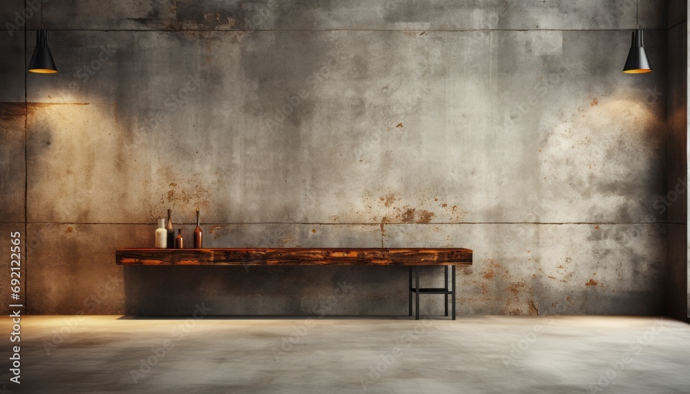 Modern empty room interior with textured concrete wall, radiating elegance high quality 3d render Modern empty room interior with textured concrete wall, radiating elegance high quality 3d render