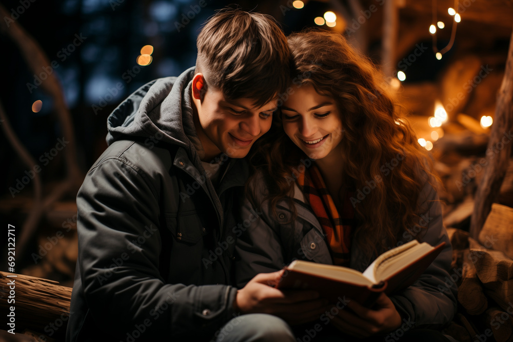 Reading a Book Together on a Romantic Couple in Love Date, Lost in the Pages of Love and Connection Reading a Book Together on a Romantic Couple in Love Date, Lost in the Pages of Love and Connection