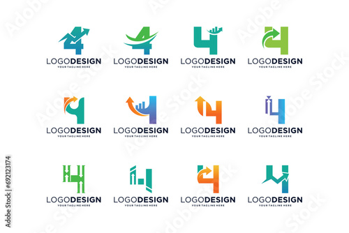 Collection of number 4 logo designs for marketing, investment and business