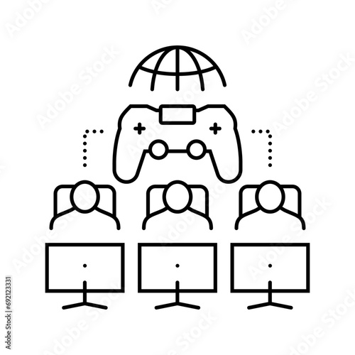 multiplayer games game development line icon vector. multiplayer games game development sign. isolated contour symbol black illustration