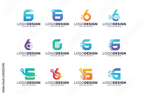 Number 6 collection of digital connection logo designs