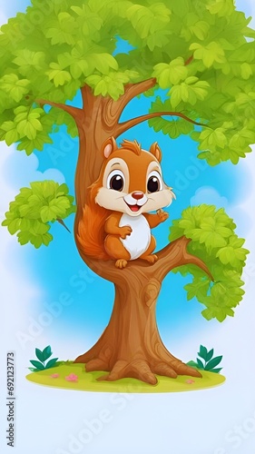 Cute baby squirrel  baby animals  Cute baby squirrel in the tree  Beautiful animals  AI-generated image