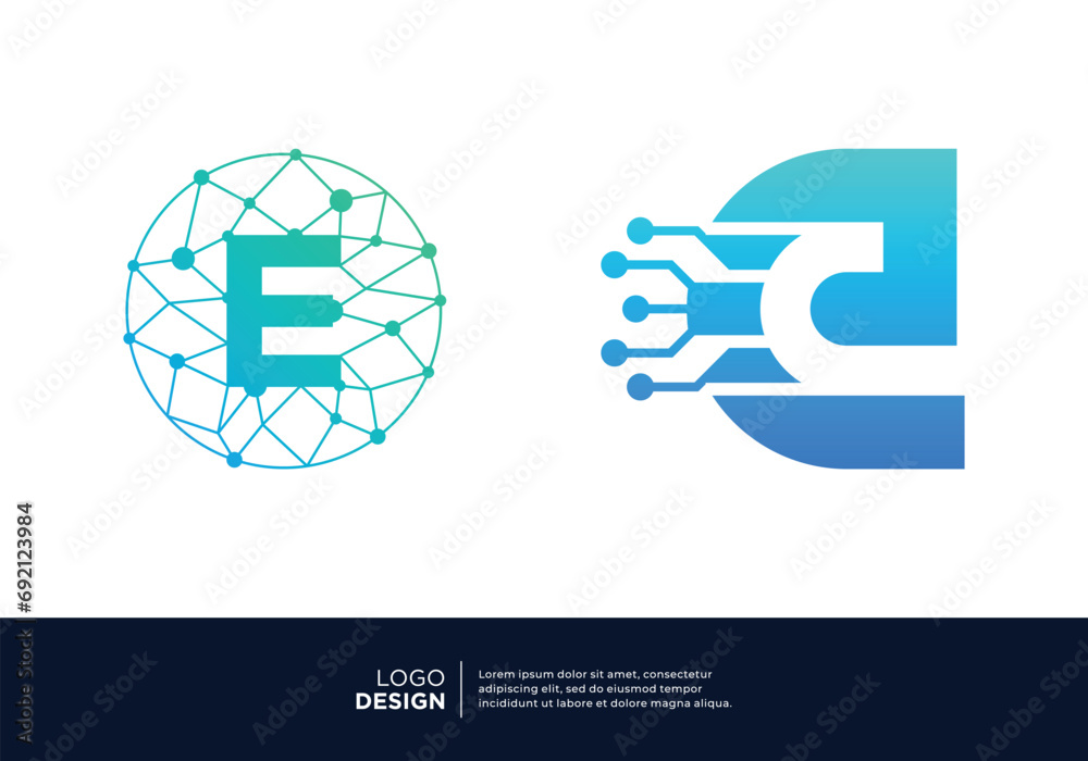 Letter E tech logo design inspiration. Letter E tech logo design inspiration.
