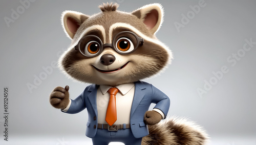 Cute funny cartoon raccoon in a business suit and glasses   worker