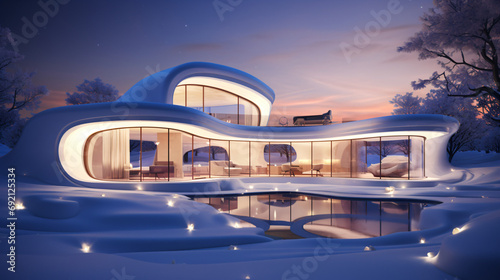 3D rendering of a cute, cozy modern house with a bionic and cozy pool © Ayyan
