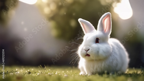 Amico Peloso- Coniglio Bianco Ridendo, Perfetto per uno Sfondo Pasquale photo