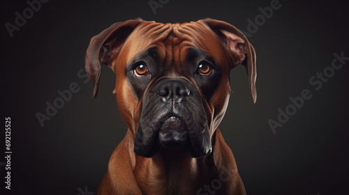 Portrait of a boxer dog on a black background © frimufilms