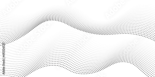 Flowing dots particles wave pattern halftone gradient curve shape isolated on white background. Vector in concept of technology, science, music, modern. dots vector modern