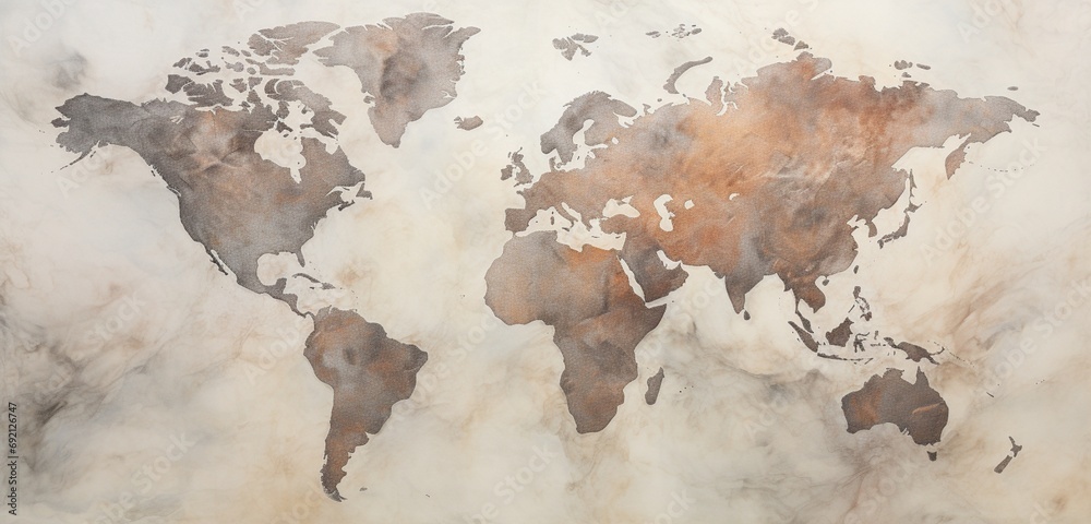 An abstract stone background in lighter tones, a world map on an ethereal background. - obrazy, fototapety, plakaty 