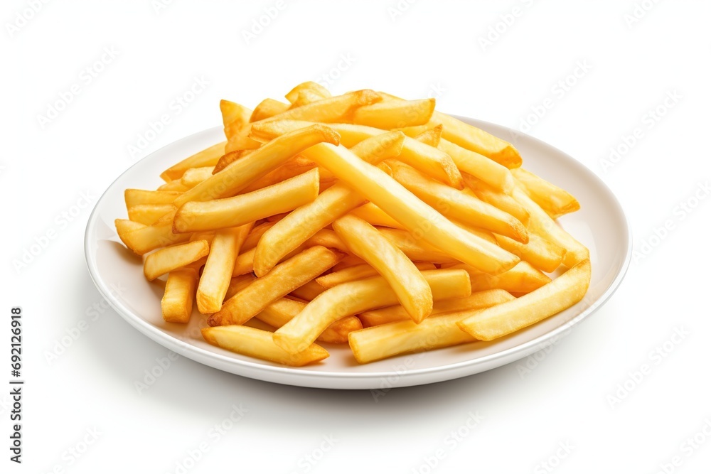 French fries in plate on white background French fries in plate on white background