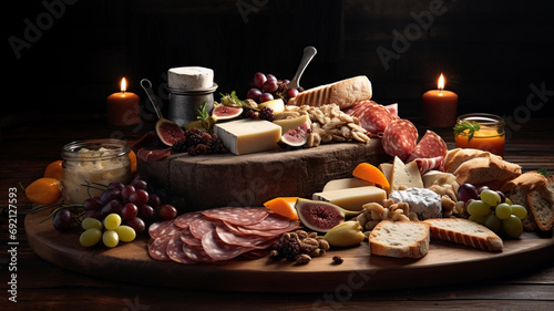 Beautifully arranged charcuterie platter with cured meats, olives, pickles, and artisan bread
