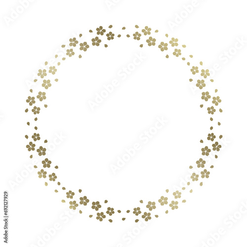 桜をモチーフにした春の飾り枠。高級感あるゴールドのフレームデザイン。字無