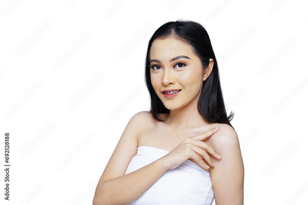 Portrait of beautiful young Asian woman facial treatment isolated transparent Portrait of beautiful young Asian woman facial treatment isolated transparent