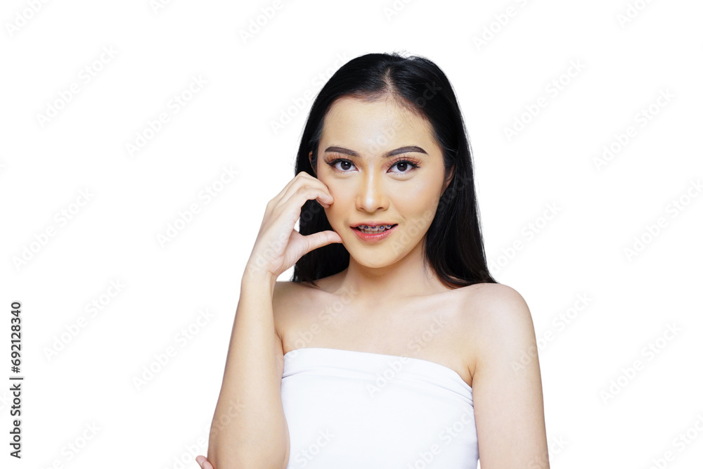 Portrait of beautiful young Asian woman facial treatment isolated transparent Portrait of beautiful young Asian woman facial treatment isolated transparent