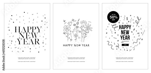 Hand drawn vector illustration of new year digital graphic design and logo icon template - Simple friendly touch - Greeting message for Winter Holiday Season - corporate, family, friends