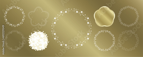 素材_フレームのセット_桜をモチーフにした春の飾り枠。ゴールドの高級感ある囲みのデザイン。字無