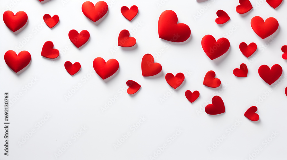 Red paper hearts on white background, paper art copy space for text generated AI