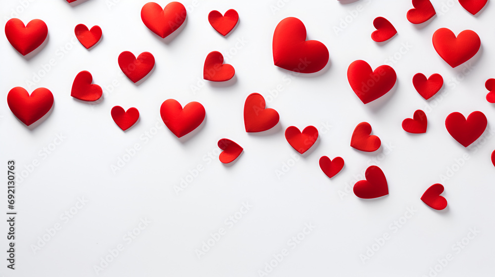 Red paper hearts on white background, paper art copy space for text generated AI Red paper hearts on white background, paper art copy space for text generated AI