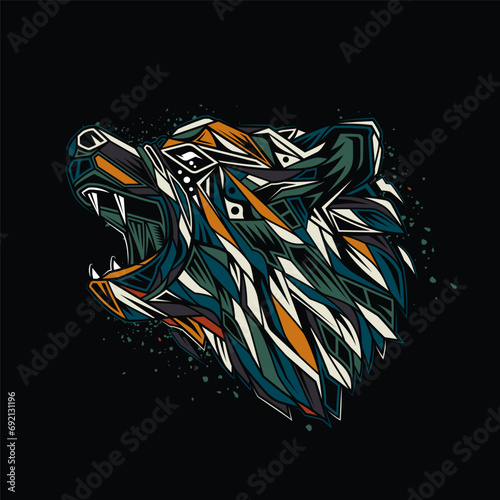 Original vector illustration. A bear in an abstract retro style. Design for T-shirt or sticker. A design element.