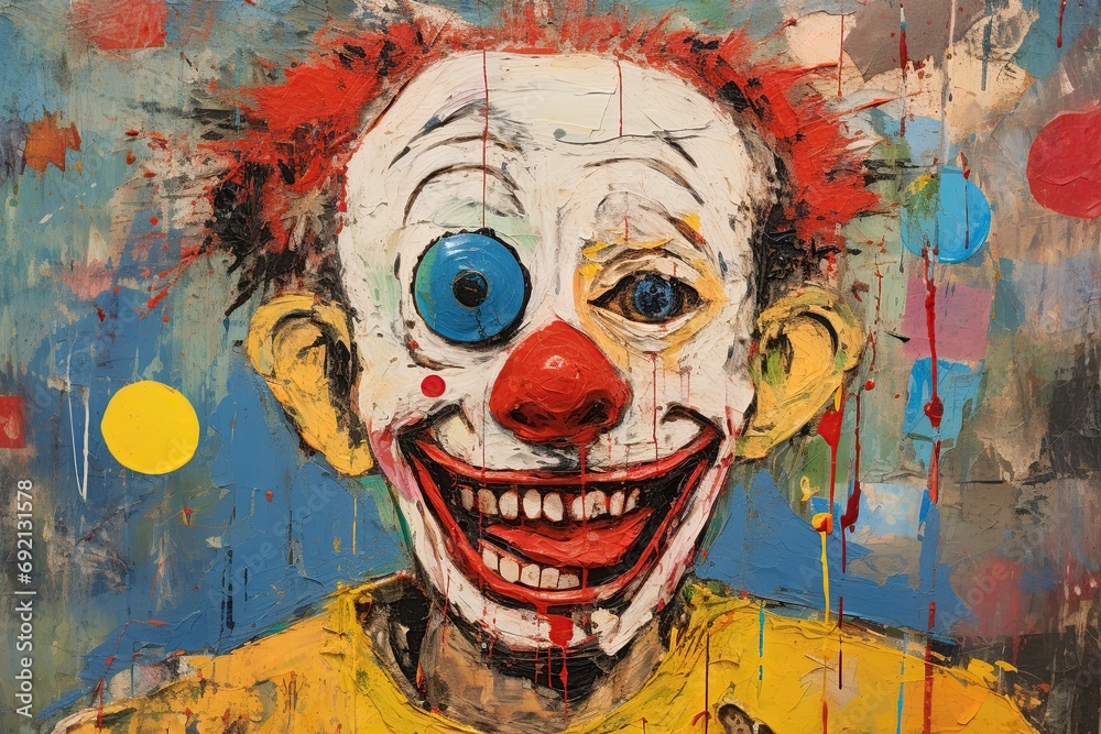 Clown portrait. Artistic poster design in style of painting. Generative Ai