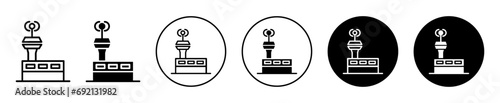 Flight Control tower icon. aviation tall tower controller to guide arrival of flight landing and take off departure logo mark.airplane jetliner terminal or flight traffic control tower building symbol