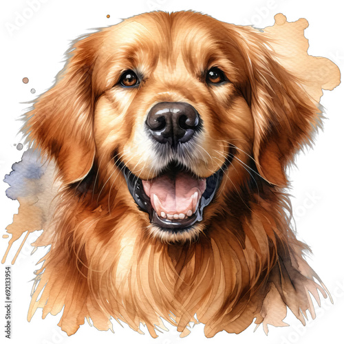 Cute Golden Retriever Dog Illustrated in Watercolor, Ideal for Pet Portrait Prints and Home Decorating Needs
