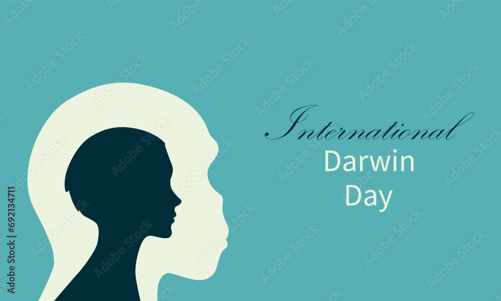 Darwin Day. Silhouette of a monkey and a man on a light background