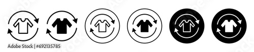 Recycling clothes icon. reusable eco friendly cotton fabric t shirt material sign. remake or recycle cloth for sustainable ecology symbol. rewash laundry cloth vector mark 