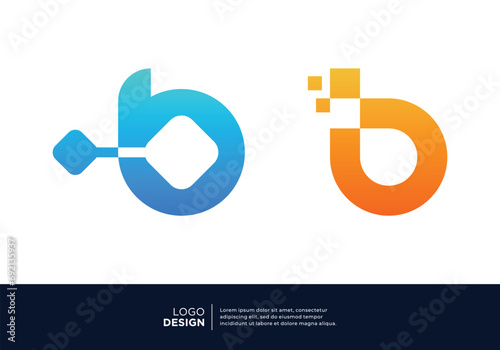 Digital connection letter B logo design collection.