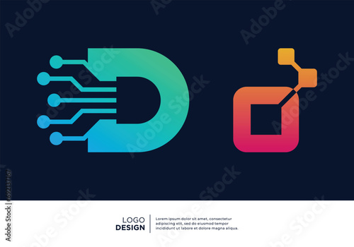 Set of Letter D digital data connection logo design.