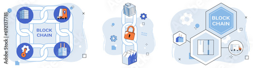 Blockchain industry vector illustration. In online symphony business, blockchain plays pivotal role in financial harmony Information flows securely through veins blockchain industrys digital ecosystem