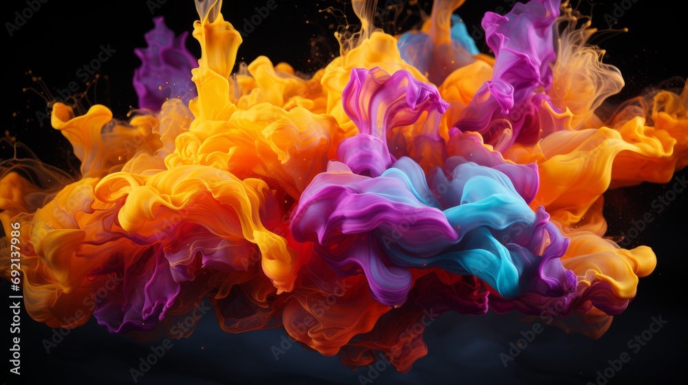 Obraz premium Colourful liquid splashes on a black background. Love these for banners and so much more.
