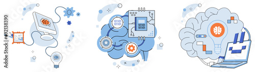 Artificial intelligence vector illustration. Intelligent bots navigate sea data, guided by compass artificial cognition The tech realm witnesses ballet virtual assistants, dancers digital future
