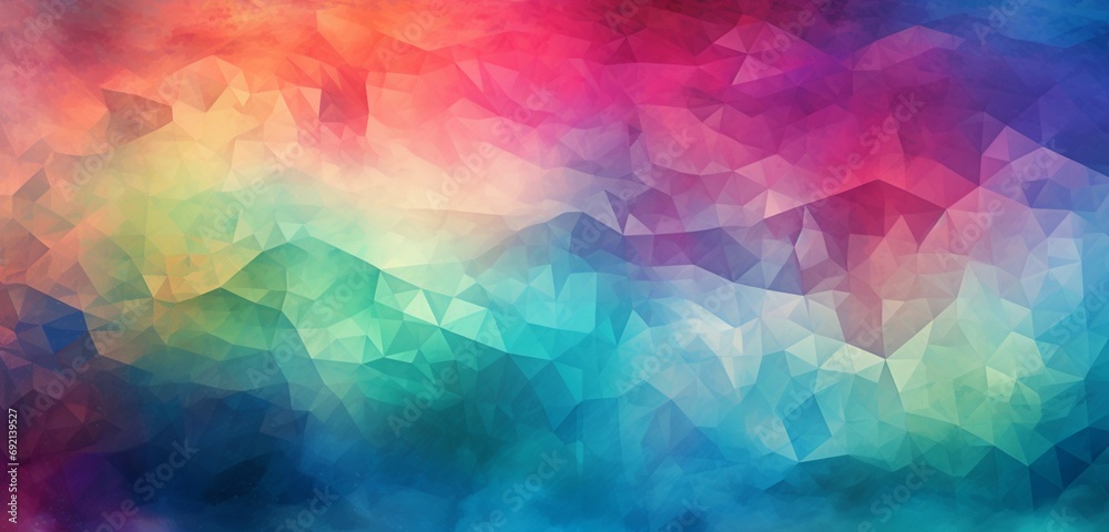 Design a digital masterpiece with a geometric abstract blue, pink, and green background, creating a textured wallpaper that bursts with colorful digital multi-color vibrancy.