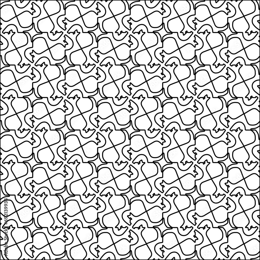Figures from lines.Black pattern on white wallpaper for web page, textures, card, poster, fabric, textile. Abstract background.Repeating background image.White texture. Lines form shapes. Figures from lines.Black pattern on white wallpaper for web page, textures, card, poster, fabric, textile. Abstract background.Repeating background image.White texture. Lines form shapes.