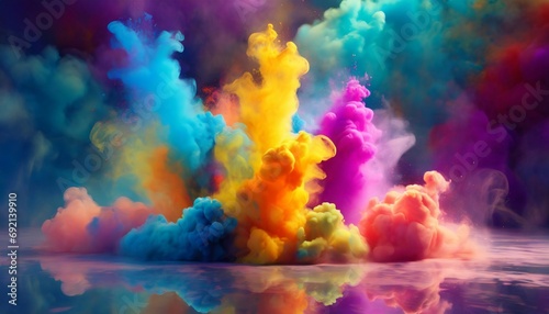 clubs of multicolored neon smoke ink an explosion a burst of holi paint abstract psychedelic pastel light background 3d rendering ai generated