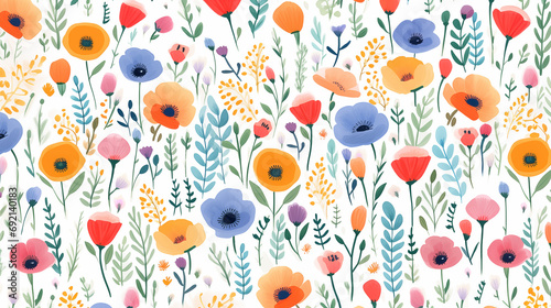 PATRON FLORAL ESTILO ACUARELAS COLORES BRILLANTES FONDO BLANCO MINIMALISTA