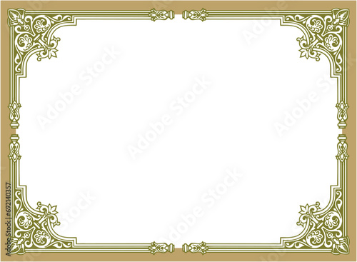 Golden vintage frame with ornament, frame for a text and photo vector illustration