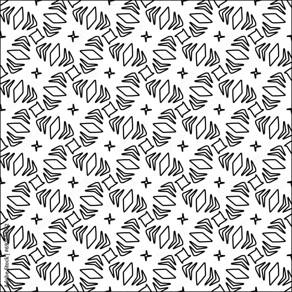 Figures from lines.Black pattern on white wallpaper for web page, textures, card, poster, fabric, textile. Abstract background.Repeating background image.White texture. Lines form shapes.