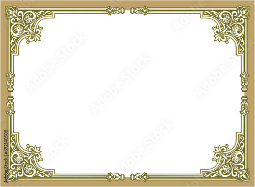 Golden vintage frame with ornament, frame for a text and photo vector illustration