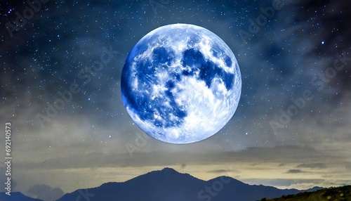 blue moon super full moon august moon bright stars the background full of stars in the galaxy